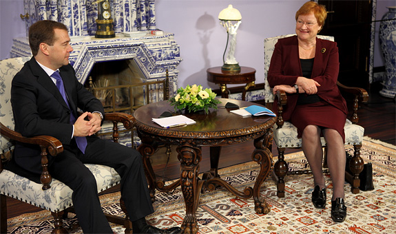 President Tarja Halonen and President of Russia Dmitry Medvedev in Moscow on 17 January 2012. Copyright © Office of the President of the Republic of Finland